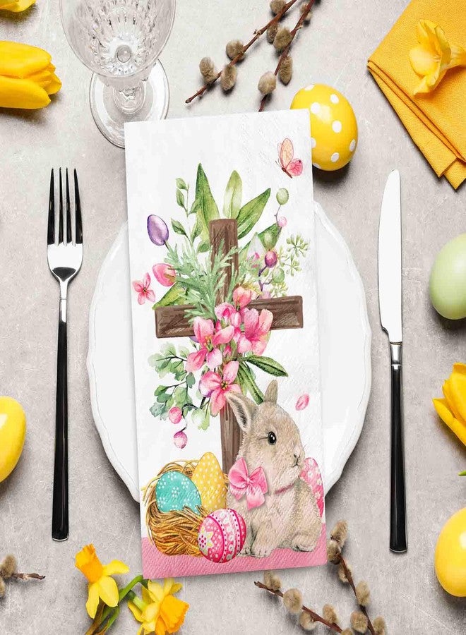 Whaline 80 Sheet Easter Guest Napkins Watercolor Bunny Egg Cross Flowers Disposable Paper Napkins Spring Dinner Hand Napkins for Home Kitchen Bathroom Party Supplies, 13 x 15.7 Inch - Image 3